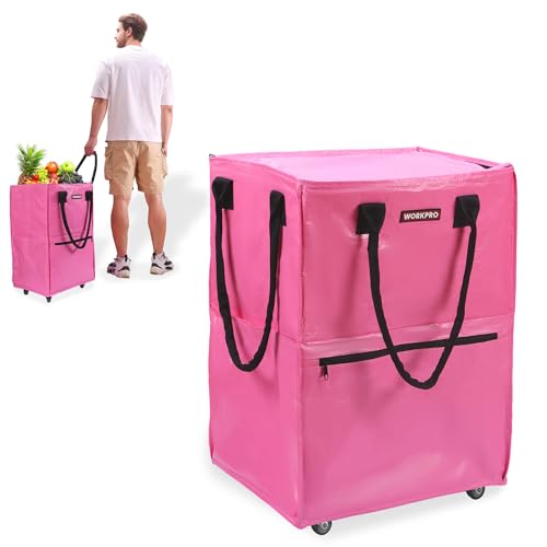WORKPRO Pink Reusable Grocery Bag on Wheels