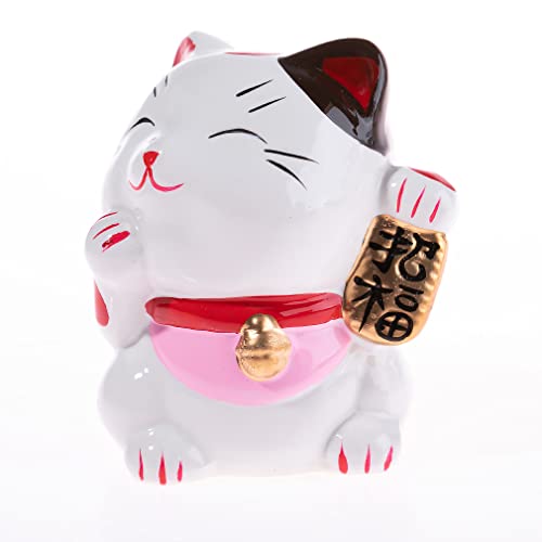 lachineuse - Chat Maneki Neko - Figurine Statuette Chat Japonais Porte Bonheur - Objet Kawaii Déco - Lucky Cat Porcelaine 9,5 cm - Chat Mignon Asiatique -...