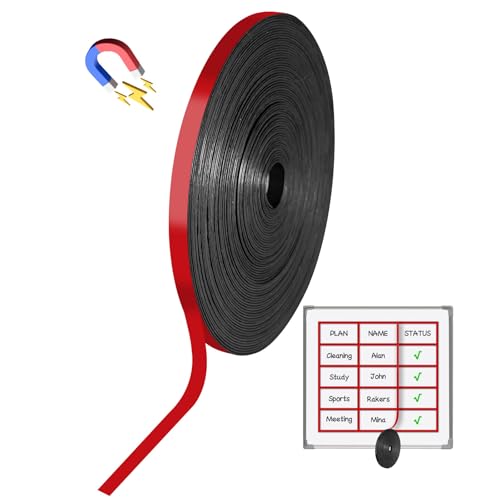 Magnetic Tape Roll, 120 ft x 1/5 Inch Magnet Tape for Whiteboard, Reusable Magnetic Whiteboard Borders & Dividers for Classroom, Office, Art (Red)