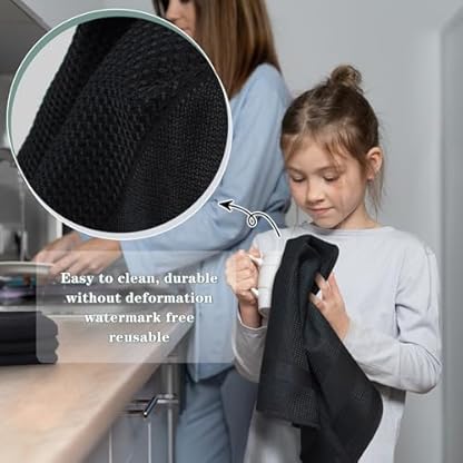 VIVOTE Microfaser Geschirrtücher 40 x 60cm, Fenstertuch Streifenfrei, Autopflege, Fusselfrei und Saugfähige Geschirrhandtücher (Schwarz 4 Stück) – Bild 5