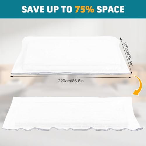 Kssvzz 2 Stück Vakuumbeutel für Matratzen bis 200 * 80cm, Stabiler XXL Wasserdicht Aufbewahrungsbeutel für Matratze, Wiederverwendbar, 75% Platzsparend, Beutelgröße: 220x100cm