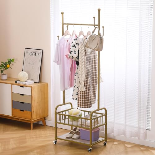 BOOSDEN Clothing Rack with Wheels, Rolling Racks for Hanging Clothes, Heavy Duty Clothes Rack with...