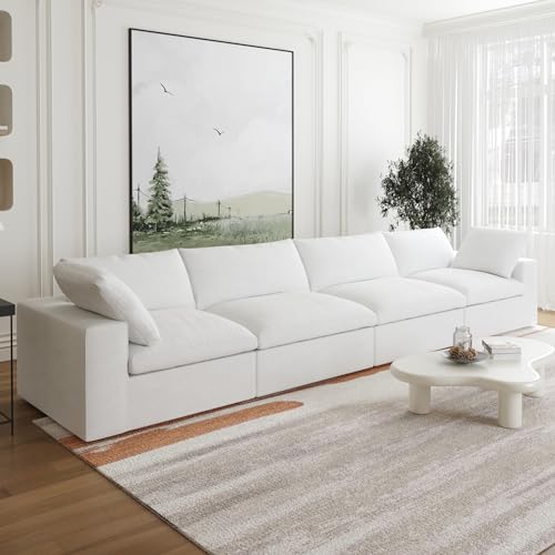 Image of JACH 4-Seater Modular Sectional Couches, Modern Convertible Sofas, Cloud Couch, Cushion Covers Removable, Comfy Sectional Sofa for Living Room Bedroom Apartment (White)