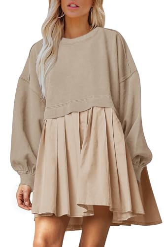 Dokuritu Sweatshirt Dress Women Crew Neck Long Sleeve Patchwork Pullover