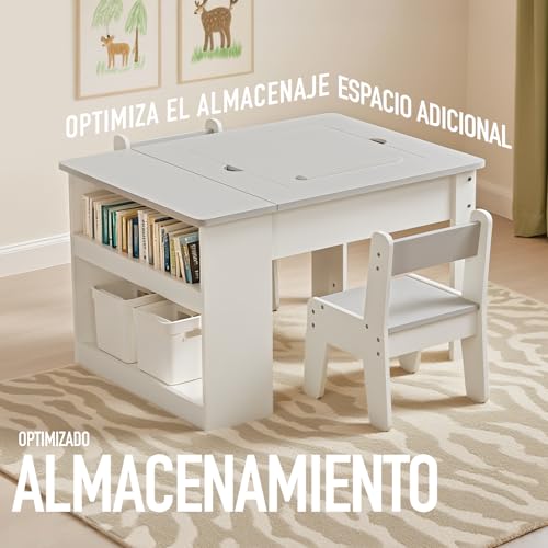 Mesa y Silla Infantil 2 Sillas,Multifunción Para Jugar, Pintar y leer, 4 Tableros Intercambiables, Ajustable y Antivuelco, con Espacio de Almacenamiento, Estable Hasta 60 kg, Seguro a Partir de 3 años - imagen 5