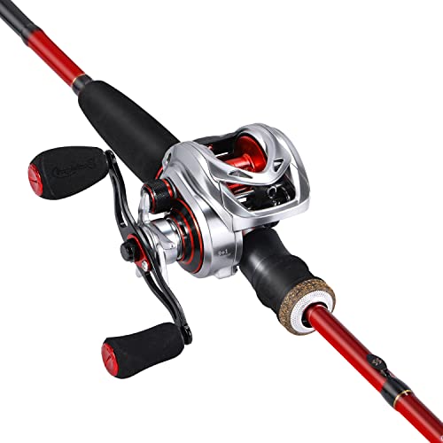 Sougayilang Baitcaster Combo, 2Pc Baitcasting Fishing Rod and Reel Combo, Twin-Tip M/MH Fishing Pole and Baitcasting Reel-Silver-6.9ft-Right Handle