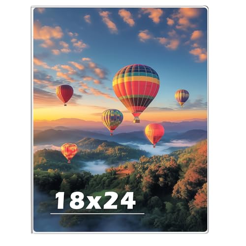 Image of 18x 24 inch Acrylic Picture Frame, Horizontal /Vertical Clear Photo Frame for Wall with Tape, No Drilling Floating Hanging Frameless Picture Frame, Wall Mount for Home, School, Office