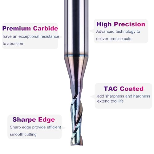Image of SpeTool 1 /8 Inch Upcut CNC Router Bits 1 /4 Inch Shank with Extra Long Life Coating,1 /2 Inch Cutting Length 2 Inch OVL Solide Carbide End Mill Slot Woodworking Carving Tool
