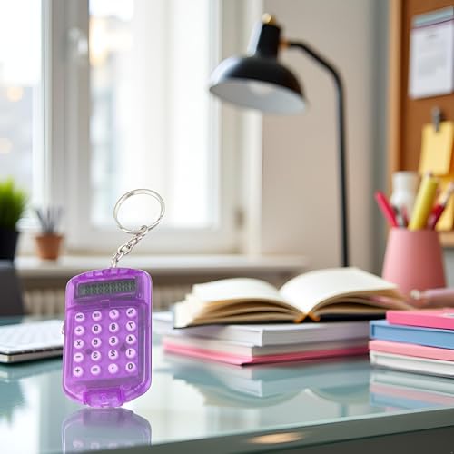 Purple 8-Digit Pocket Calculator Keychain - Mini Electronic Calculator for Home, School and Office | Portable Key Ring Tool with Display,Office and School Supplies - Thumbnail 4