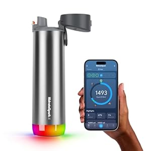 Hidrate Spark PRO Smart Water Bottle 21oz Brushed Steel | Tracks Water Intake, Bluetooth, LED Glow Reminder, When You Need to Drink, Chug Lid