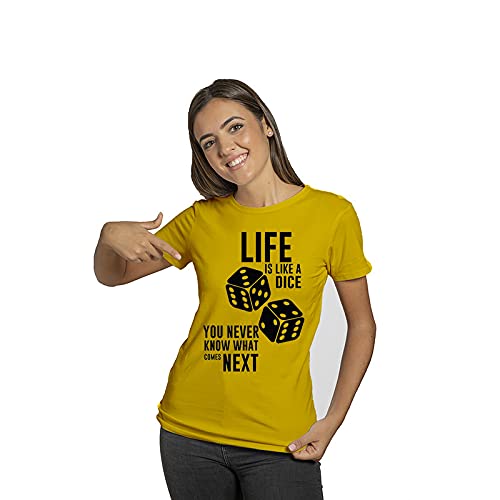 Image of Feel Good Life is Like a Dice Multi Colored Printed Dri Fit T-Shirt for Adults