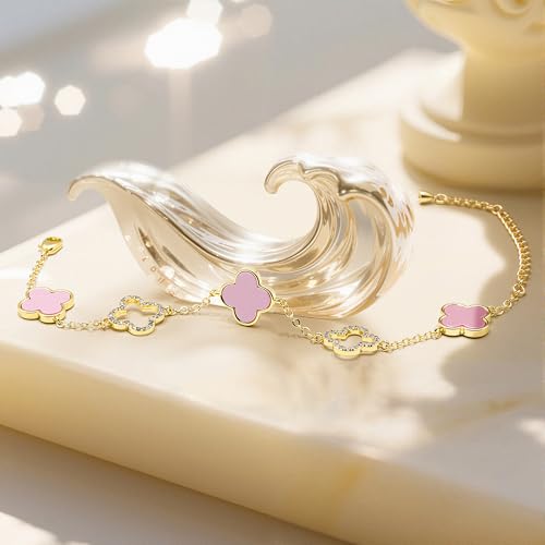 Clover Bracelet for Women 18k Gold Plated Silver Lucky Four Leaf Link Chain Bracelets Charm Trendy Jewelry Gifts for Women4