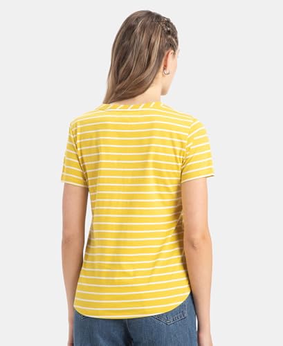 Image of Jockey A121 Women Super Combed Cotton Stripe Fabric Relaxed Fit Round Neck Half Sleeve T-Shirt with Curved Hem Styling