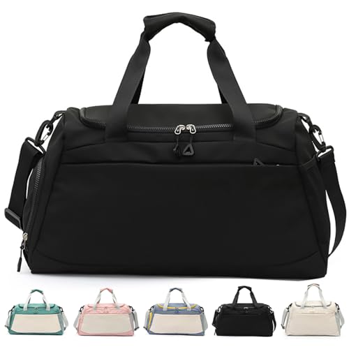 FUNSEED Travel Duffel Bags 19.6×9×10.6 Foldable Gym Carry-on Luggage with Adjustable Strap for Women and Men (Black)