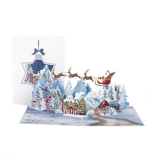 Cavoado® Weihnachtskarte mit 3D Pop-up Santa, Rentieren und...