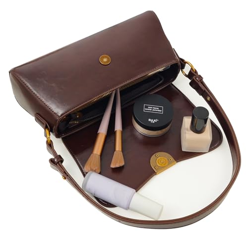 Brown Shoulder Bag for Women - PU Leather Purse Stylish Handbag Small Crossbody Bag with Adjustable Strap4