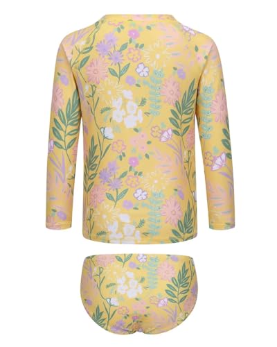 Image of Girls Two Piece Rash Guard Swimsuits Set Long Sleeve Bathing Suit with UPF 50+ Sun Protection Kids Sunsuits Swimwear Set