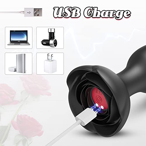 Anal Sex Toy Vibrators Rose Sex Toy, Vibrating Anal Toy Plug, Remote Control Anal Butt With 10 Modes & Rose Base, Waterproof Silicone Rose Adult Toys & Games(Black) #TOP4