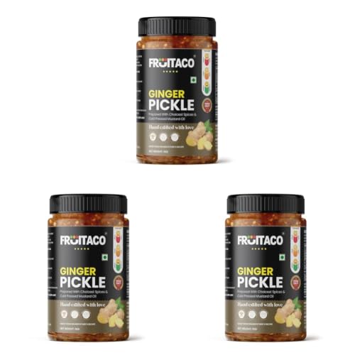Image of Fruitaco Ginger Pickle 1kg - Aromatic & Zesty Pickle Made with Fresh Ginger, Adrak Ka Aachar (Pack of 3)