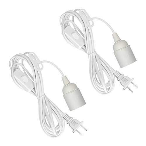 Wrpacttg E26/E27 Pendant Light Socket, 2-Pack Hanging Lamp Socket with 15FT Light Cord Cable and On/Off Switch, Extension Hanging Light Fixture Kit for Bedroom Bathroom Kitchen Restaurant