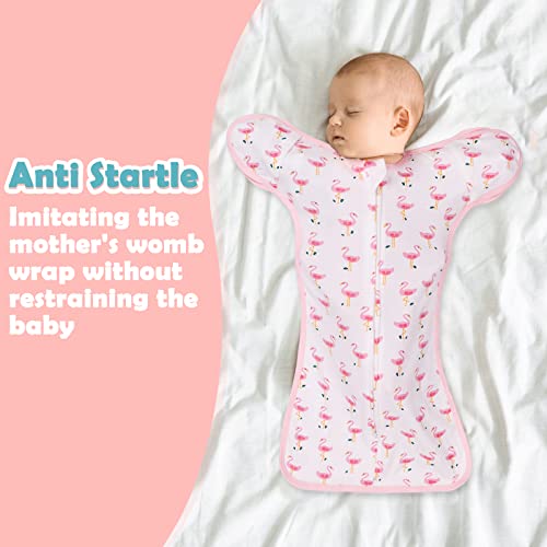 Image of 2 Pack Swaddles 3-6 Months, 2 Way Zipper Swaddles, Arms in /Out Convertible Baby Swaddle, 100% Cotton Arms Up Newborn Sleep Sacks, Flamingo & Bear