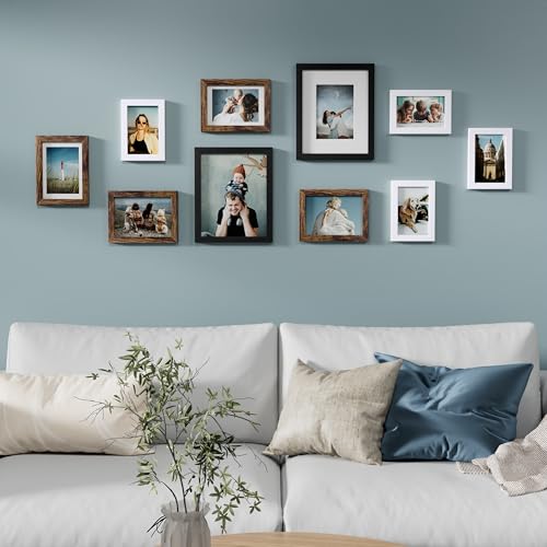 Image of Vittanly Picture Frames Set of 10, Picture Frames Collage Wall Decor with Two 8x10, Four 5x7, and Four 4x6 Photo Frames, Gallery Wall Frame Set for Wall or Tabletop Display, Black, Brown and White