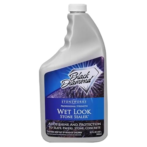 Wet Look Natural Stone Sealer. Durable, Long-Lasting Gloss Protection. Interior and Exterior Pavers, Slate, Sandstone, Travertine, Flagstone, Driveways, Garage Floors, etc. Black Diamond Stoneworks Cover