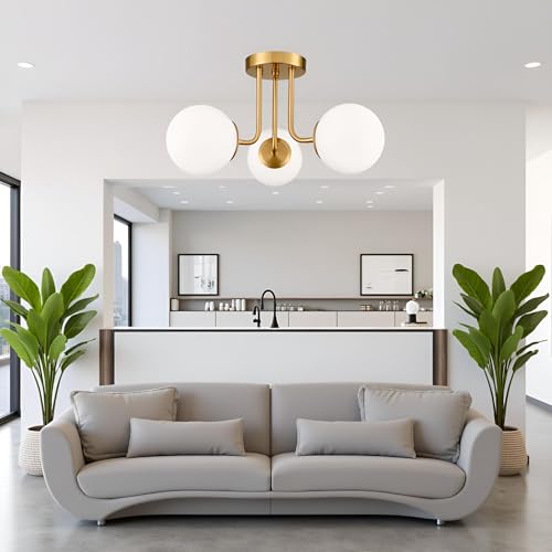 Image of Avior Chandelier Lights for Living Room, Low Height Ceiling Lamp, Jhumar for Hall Home Decorative Lamps, Restaurant Lamps and Hotels (Gold with Doom Glass)