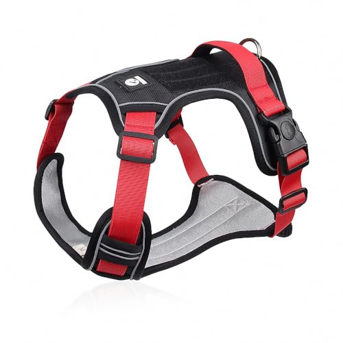 Pettorina per cani di grossa taglia, imbracatura con manico, Luhuanx, senza treno, regolabile, militare, catarifrangente, per Labrador Retriever, Husky, Pastore tedesco, nero, XL