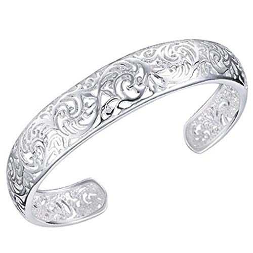 Bracelets, Women's 925 Sterling Silver Bezel Hollow Cuff Bangle Open Bracelet Jewelry Gift Durability and attraction2