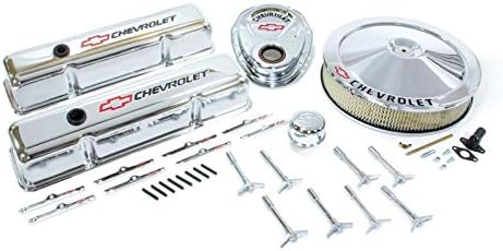 Proform 141-900 Chrome Engine Dress-Up Kit with Black Chevrolet/Red Bowtie Logo for Small Block Chevy