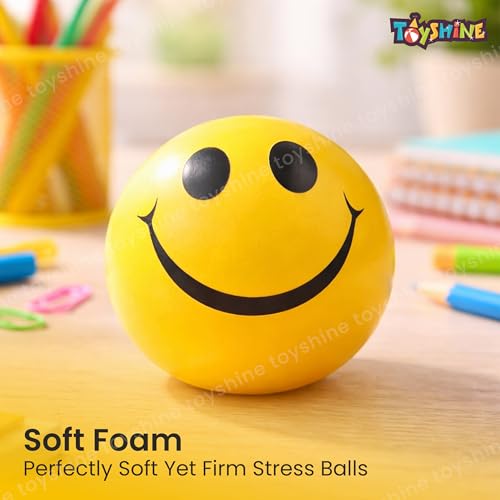 Image of Toyshine 12 Pcs Smiley Squeeze Balls for Kids and Adults, Fun Happy Face Stress Anxiety Relief Balls, Hand Therapy Sensory Fidget Toy, Classrooms, Game Prize, Party Favor Gift