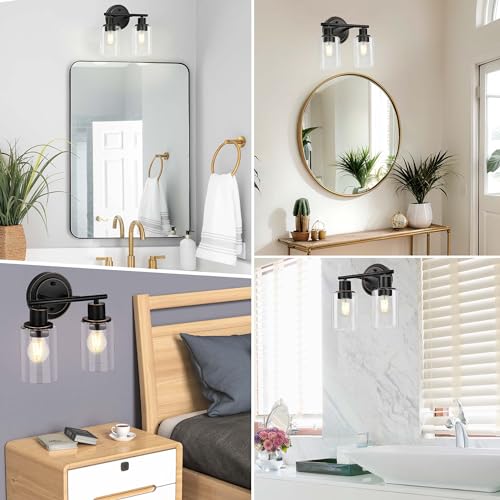 Image of Oil Rubbed Bronze 2-Light Modern Vanity Light for Bathroom - 2-Light Oil Rubbed Bronze Bathroom Vanity Light Fixture, 2-Bulb Wall Sconce Over Sink