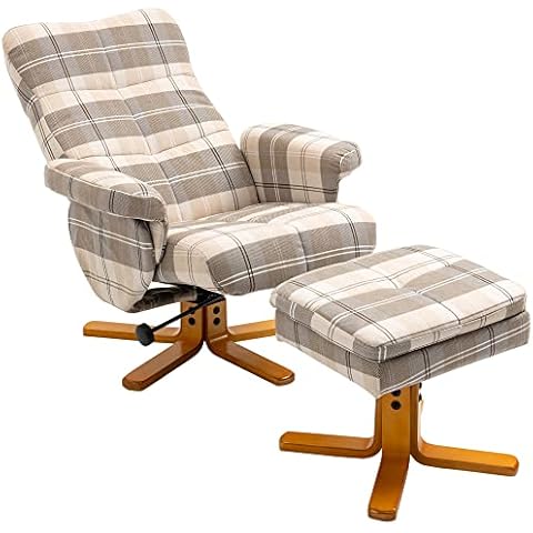 HOMCOM Linen Swivel Recliner Chair with Footstool Cover