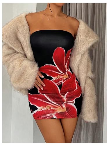 Image of Floerns Women's Floral Strapless Tube Dress Sleeveless Bodycon Mini Dress