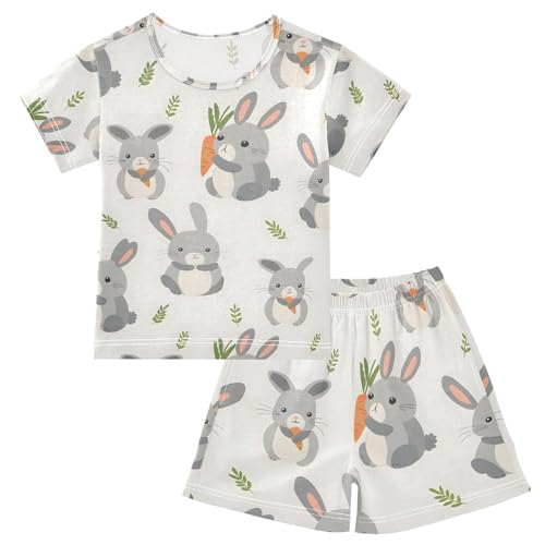 ALAZA Rabbit Holding Carrot Gray Pajamas Short Sleeve 2 Piece Sleepwear Top and Bottom Pajama Set Unisex