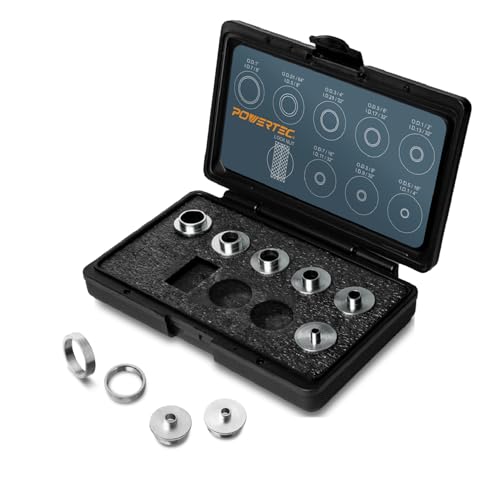 Image of POWERTEC 10-Piece Router Template Guide Bushing Set with Storage Case - Fits Porter-Cable Style Sub-Base Plates, 5 /16 inch to 1 inch Inlay Kit for Woodworking (71737)