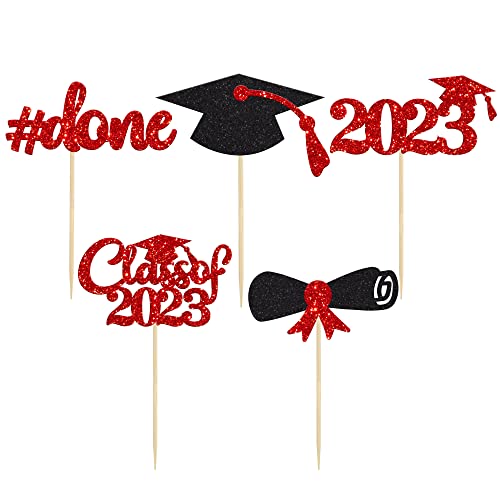Gyufise 30Pcs 2026 Graduation Cupcake Toppers Red Glitter Class of 2026 Cake Toppers Graduation Done Cupcake Picks Grad Cap Diploma Cake Decorations for 2026 Graduation Theme Party Cake Supplies - Image 3