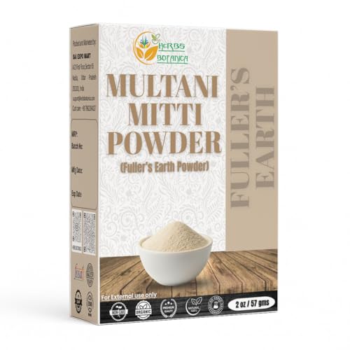 Herbs Botanica Multani Mitti Powder Earth Clay Mask 100% Pure Bentonite and Kaolin Clay for Skin Care, Indian Healing and Deep Cleansing – 2 oz Kaolin Clay Indian Deep Pure Grade Cleansing