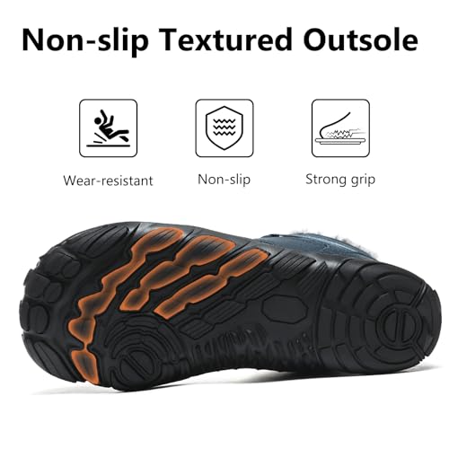 Image of Mens Womens Snow Boots Winter Barefoot Shoes Warm Fur Lined Short Ankle Booties Outdoor Anti-Slip Wide Toe Box Walking Winter Shoes