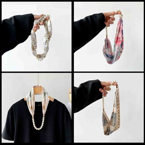 Pearl Magnetic Buckle Ribbon Necklace Women's Silk Scarf Retro Satin Thin Ribbon Necklace Scarf Headwear Hairband4