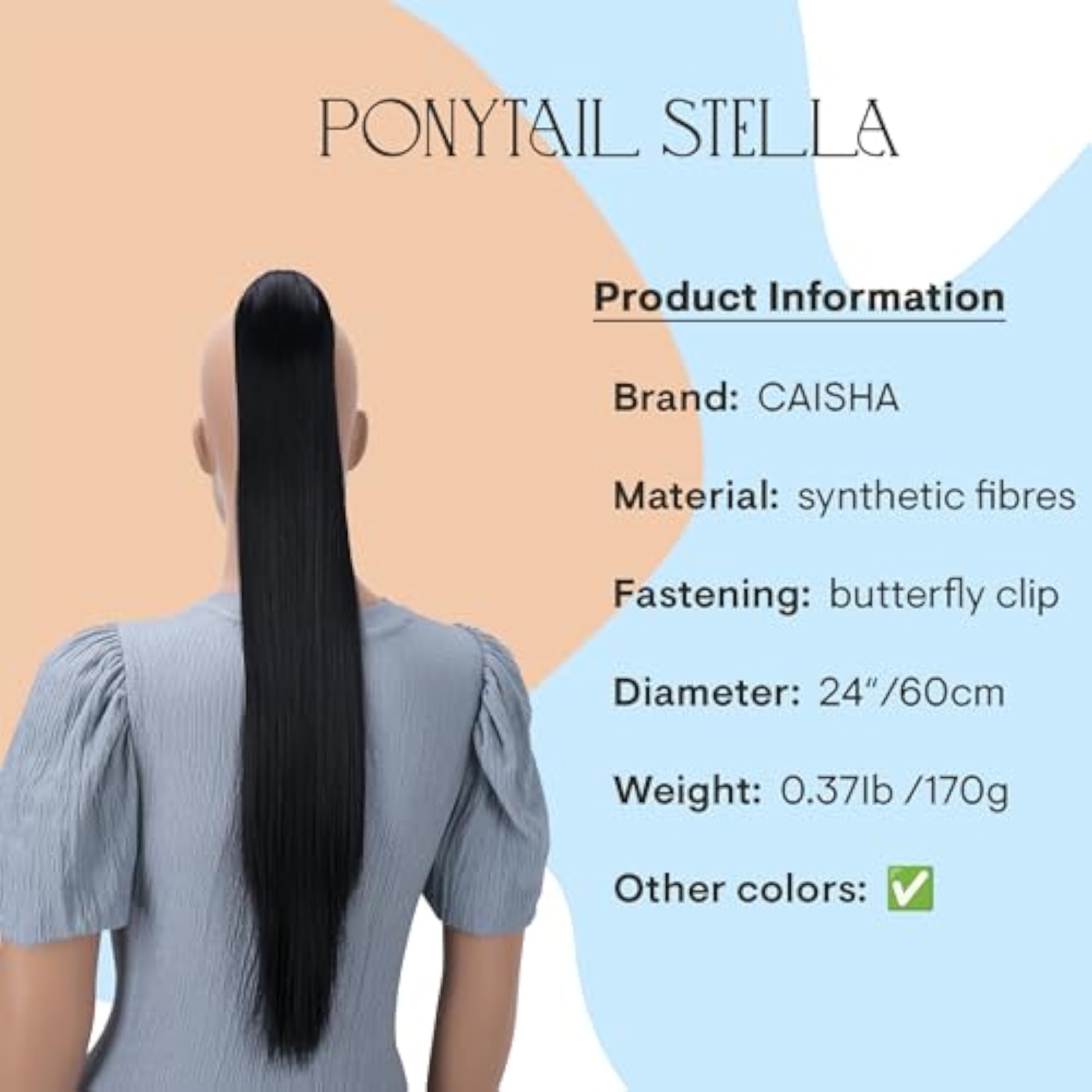 24" Black Ponytail Clip On Hair Extension