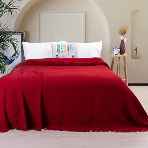 Püskül Ultra Soft Muslin Blankets for Adults, 95X102 Inches,1 Piece (Red) Cover
