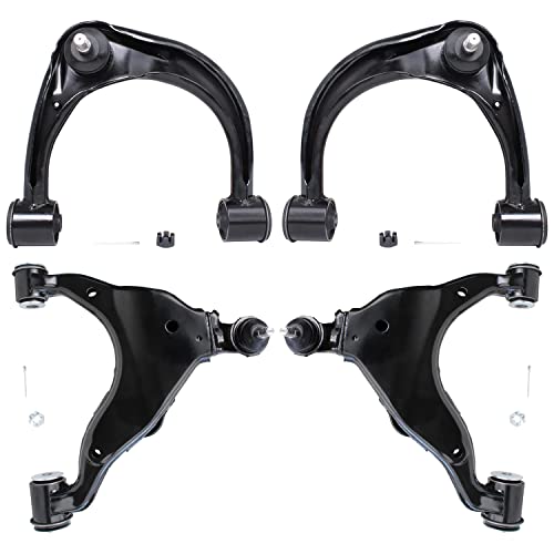 Image of Detroit Axle - Front 4pc Control Arms for 03-09 Toyota 4Runner FJ Cruiser Lexus GX470, 4 Upper & Lower Control Arms 2003 2004 2005 2006 2007 2008 2009 Replacement
