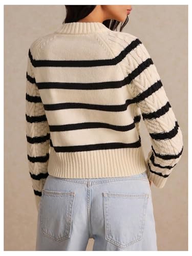 Image of GORGLITTER Women's Striped Sweater Cardigan Crewneck Button Down Long Sleeve Casual Knit Cropped Cardigan 2024 Trendy Black and White Small