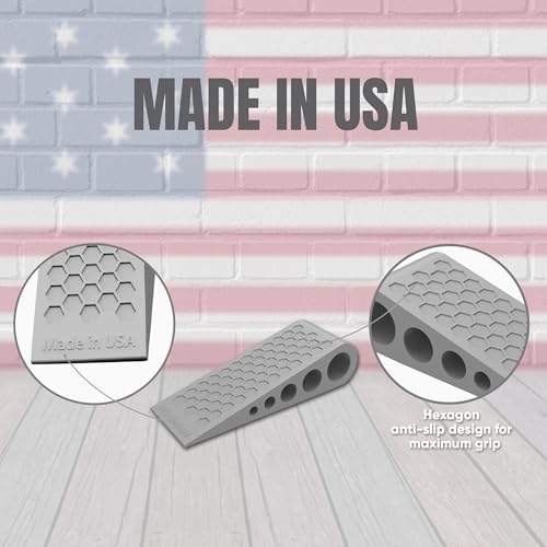 Image of Door Stoppers for Bottom of Door Premium Floor Rubber Door Stop Wedge Made in USA Heavy Duty Honeycomb Design for Carpet, Tile, Ideal for Home, School, Commercial, Gray 2-Pack