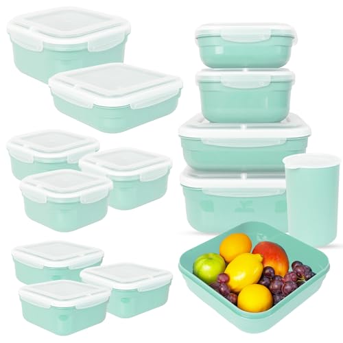 Recipientes Herméticos para Alimentos Verde de 18 Piezas (1x2500+1x1600+3x1000+3x700+Bote cocina). Envases para Alimentos Aptos para Microondas y Lavavajillas.