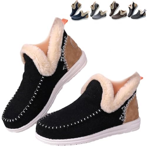 2025 Women's Winter Plush Lined Snow Boots,Flat Shoes Comfy Orthopedic Arch Support Outdoor Walking Booties Classic Non-Slip Ankle Shoes