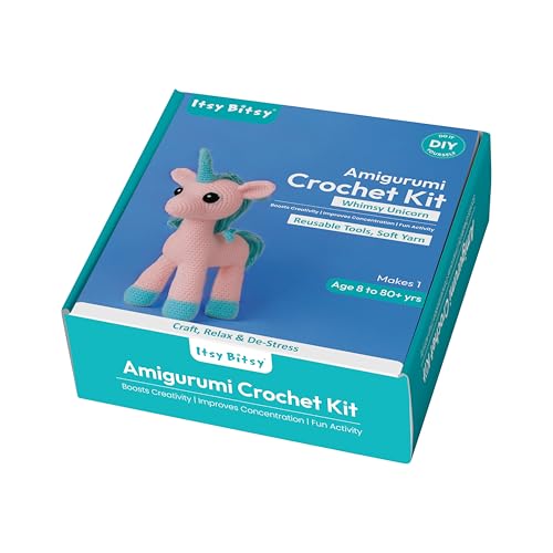 Image of Itsy Bitsy DIY Amigurumi Crochet Kit Whimsy Unicorn | Beginner Friendly Crochet Craft Set | Make Cute Handmade Unicorn Plush Toy | Complete DIY Hobby Gift Box