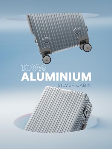 Image of EUME 100% Aluminium Cabin Trolley Bag Small for Travelling 50cm| Durable High-End 8 Silentrun 360 Degree Spinner Wheels | Premium Trolley Bag Small for Travel (Silver with Grey Wheels)